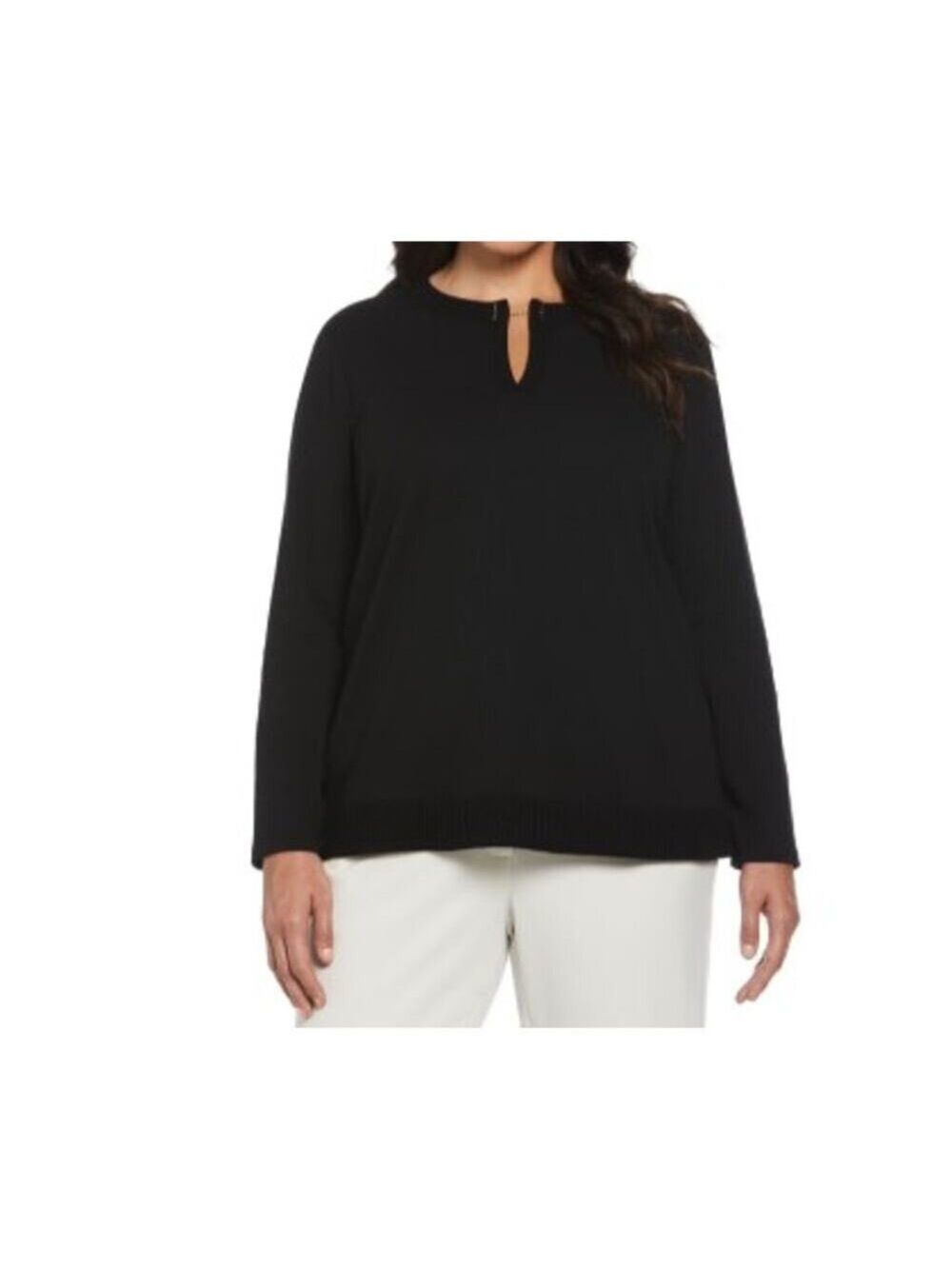 Rafaella Women's Long-Sleeve V-Neck Top Black Size M